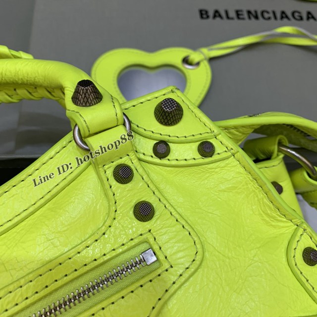 Balenciaga專櫃爆款油蠟螢光綠銀扣手提女包 638515 巴黎世家Neo cagole機車包 fyj2006